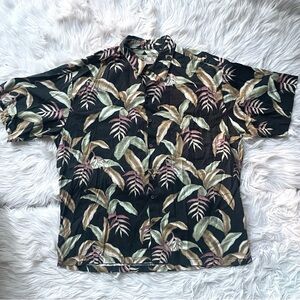 VTG Tori Richard Shirt Mens 2XL Black Green Floral Palm Hawaiian Shell Button